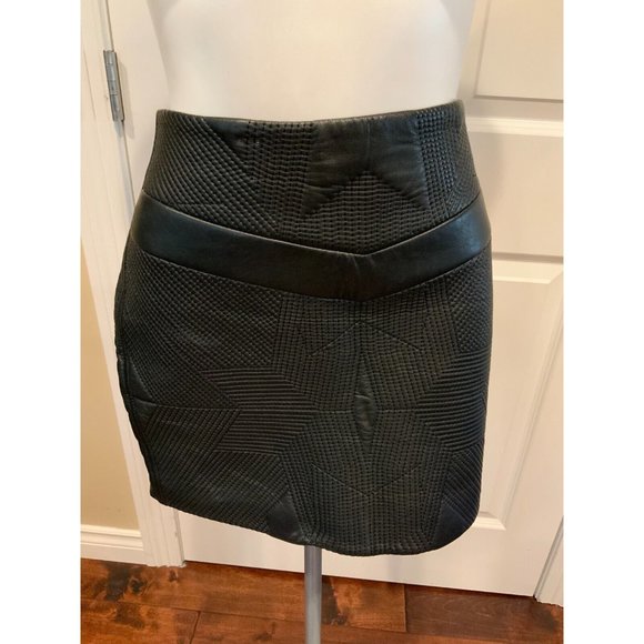 IRO Black Embroidered 100% Leather Mini Skirt, Size 10 (US) 42 (FR)